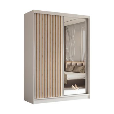 AX Living Cabinio Lamellen Weiß Kleiderschränk mit Spiegel 160cm