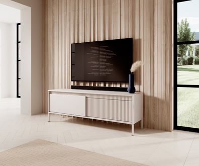 AX LIVING Lowboard Beige Trentinis TV Tisch 153,5cm modern geriffeltes