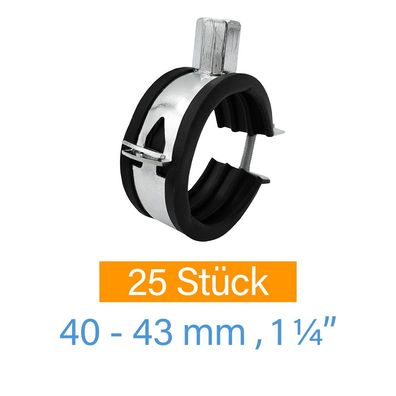 25x Rohrschelle 40-43 mm 1 1/4 Zoll Rohrhalter Rohrhalterung Rohrbefestigung
