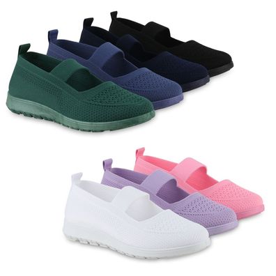 VAN HILL Damen Sportliche Ballerinas Bequeme Strick Profil-Sohle Schuhe