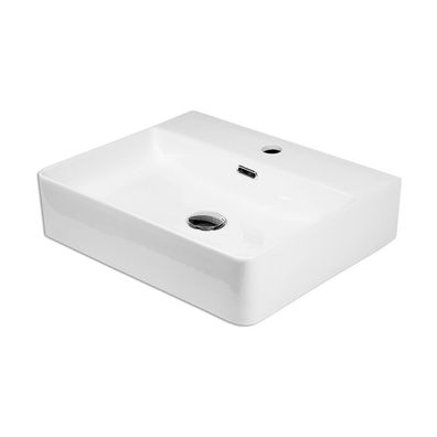 Waschbecken Keramik rechteckig 50x42 cm weiß Komplettset