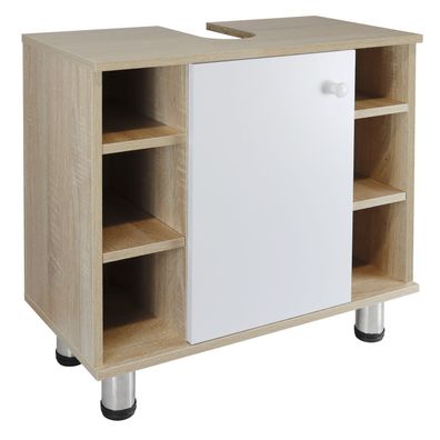 Waschbeckenunterschrank "Berta" Holz/Eichen Optik eintürig, mit Seitenfächern