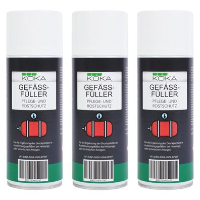 KOKA 3x Gefäßfüller Ausdehnungsgefäß Nachfüller Druck Spray 400 ml Set Heizung