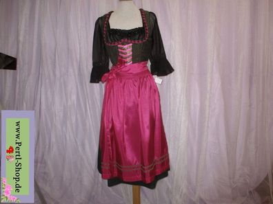Dirndl mit Schürze, Grün mit Pink, Gr. 36, Schnürung, Secondhand