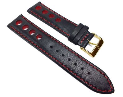 Minott Racing Uhrenarmband | Rindsleder Lochmuster schwarz/Rot 22212G