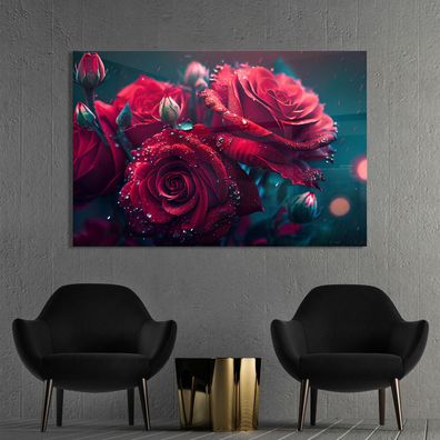 Wandbild, Luxus Rote Rosen, Bild Kunst in Leinwand , Acrylglas oder Poster