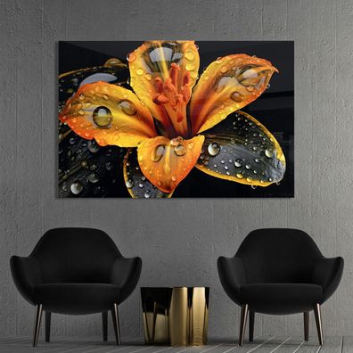 Luxus Blume Bild Kunst Gold, Wandbild in Leinwand, Acrylglas oder Poster