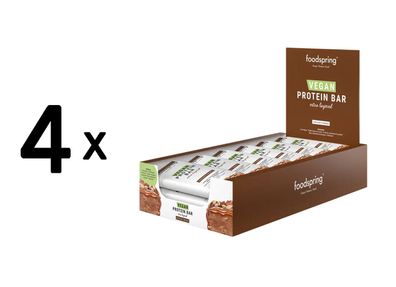 4 x foodspring Vegan Protein Bar Extra Chocolate (12x45g) Hazelnut Crunch