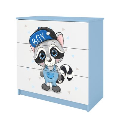 Kinderkommode mit Schubladen Waschbär in der Farbe Blau Babydreams
