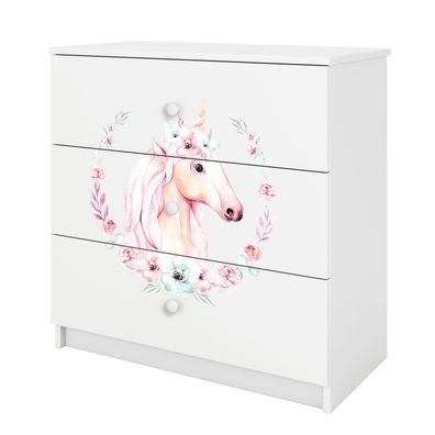 Kinderkommode mit Schubladen Pferd in der Farbe Weiß Babydreams