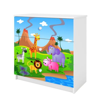 Kinderkommode mit Schubladen Safari in der Farbe Weiß Babydreams