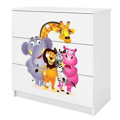 Kinderkommode mit Schubladen ZOO in der Farbe Weiß Babydreams