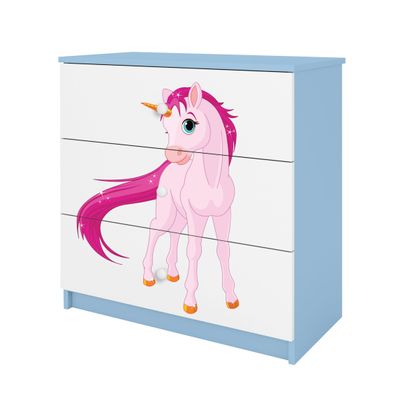 Kinderkommode mit Schubladen Einhorn in der Farbe Blau Babydreams