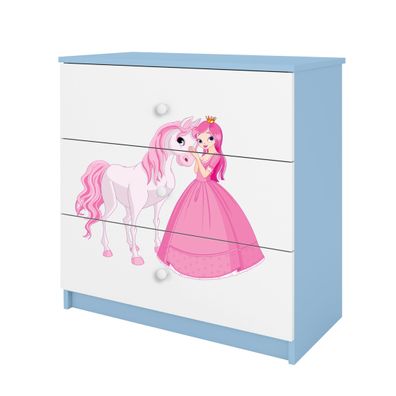Kinderkommode mit Schubladen Prinzessin Pferd in der Farbe Blau Babydreams