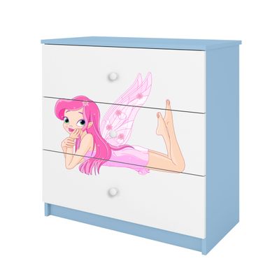 Kinderkommode mit Schubladen Elfe mit Flügeln in der Farbe Blau Babydreams