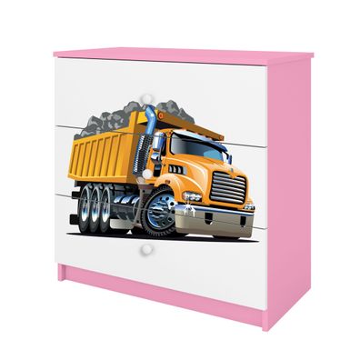 Kinderkommode mit Schubladen Lastwagen in der Farbe Rosa Babydreams