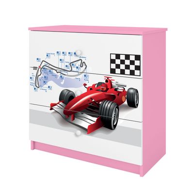 Kinderkommode mit Schubladen Formel 1 in der Farbe Rosa Babydreams