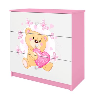 Kinderkommode mit Schubladen Teddybär Schmetterlinge in der Farbe Rosa Babydreams