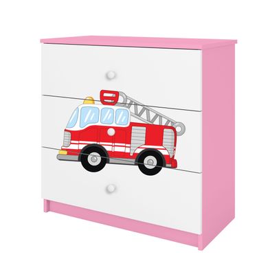 Kinderkommode mit Schubladen Löschzug in der Farbe Rosa Babydreams
