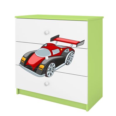 Kinderkommode mit Schubladen Rennwagen in der Farbe Grün Babydreams