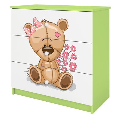 Kinderkommode mit Schubladen Teddybär Blumen in der Farbe Grün Babydreams