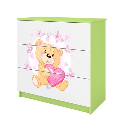 Kinderkommode mit Schubladen Teddybär Schmetterlinge in der Farbe Grün Babydreams