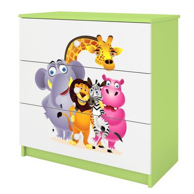 Kinderkommode mit Schubladen ZOO in der Farbe Grün Babydreams