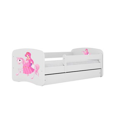 Kinderbett Prinzessin zu Pferd mit Schublade ohne Matratze Weiß 90/61/184
