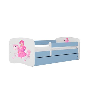 Kinderbett Prinzessin zu Pferd mit Schublade ohne Matratze Blau 90/61/164