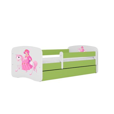Kinderbett Prinzessin zu Pferd mit Schublade ohne Matratze Grün 90/61/184