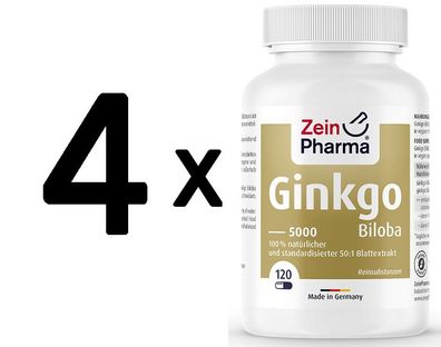 4 x Zein Pharma Ginkgo Biloba 5000, 100mg - 120 caps
