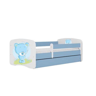 Kinderbett Kinderbetter Teddybär Blumen mit Schublade und Matratze Blau 180/80