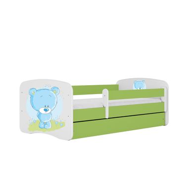 Kinderbett Kinderbetter Teddybär Blumen mit Schublade und Matratze Grün 140/70