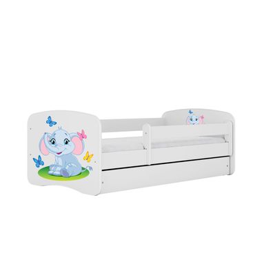 Kinderbett Elefant mit Schublade ohne Matratze Weiß Jugendbett 90/61/164