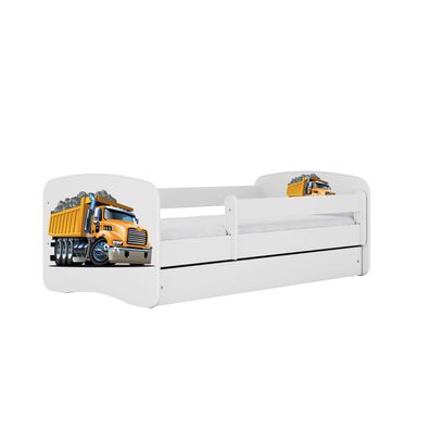 Kinderbett Lastwagen mit Schublade ohne Matratze Weiß Jugendbett 90/61/184