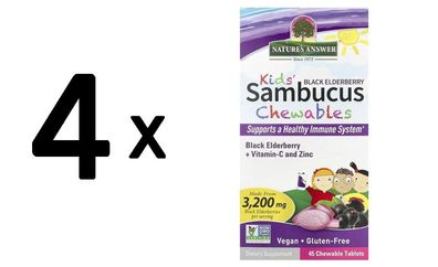 4 x Natures Answer Kid's Sambucus Chewables, Black Elderberry - 45 chewable tablets