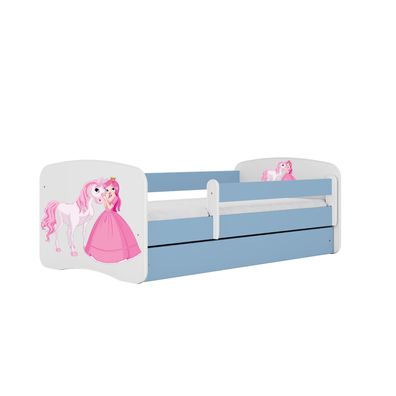 Kinderbett Prinzessin Pferd mit Schublade ohne Matratze Blau Jugendbett 80/61/144