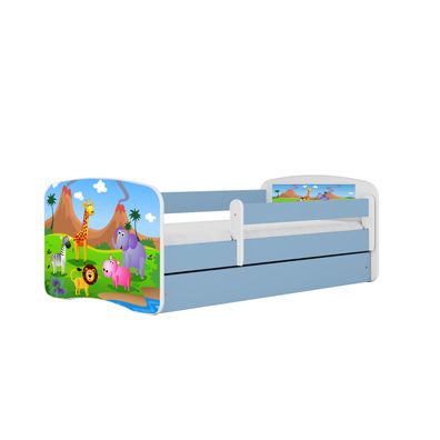 Kinderbett Safari mit Schublade ohne Matratze Blau Jugendbett 90/61/184