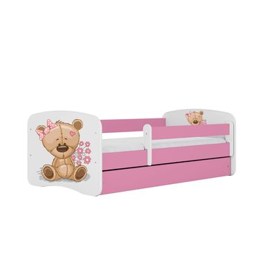 Kinderbett Teddybärblumen mit Schublade ohne Matratze Rosa Jugendbett 80/61/144