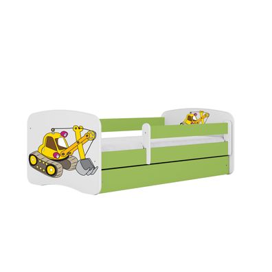 Kinderbett Bagger mit Schublade ohne Matratze Grün Jugendbett 80/61/144