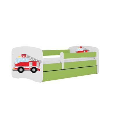 Kinderbett Löschzug mit Schublade ohne Matratze Grün Jugendbett 80/61/144