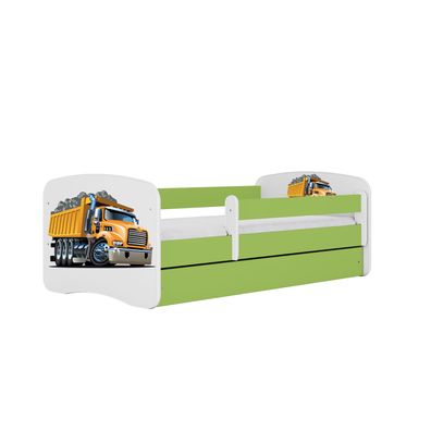 Kinderbett Lastwagen mit Schublade ohne Matratze Grün Jugendbett 90/61/164
