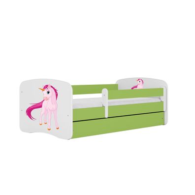 Kinderbett Einhorn mit Schublade ohne Matratze Grün Jugendbett 90/61/164