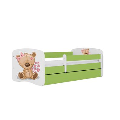 Kinderbett Teddybärblumen mit Schublade ohne Matratze Grün Jugendbett 90/61/184