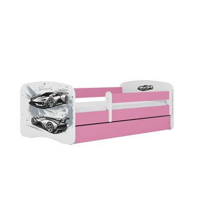 Kinderbett Sportwagen mit Schublade ohne Matratze Rosa Jugendbett 90/61/184
