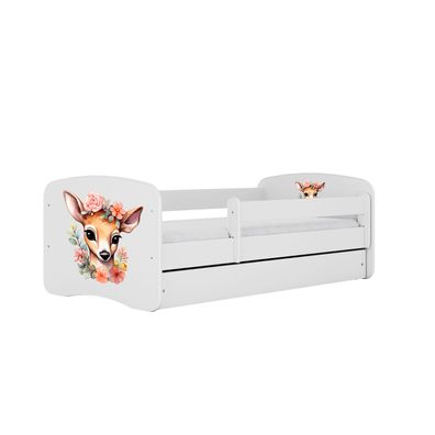 Kinderbett Bambi mit Schublade ohne Matratze Weiß Jugendbett 90/61/184