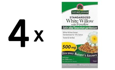 4 x Natures Answer White Willow with Feverfew - 60 vcaps