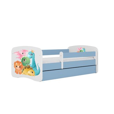 Kinderbett Dino mit Schublade ohne Matratze Blau Jugendbett 90/61/184