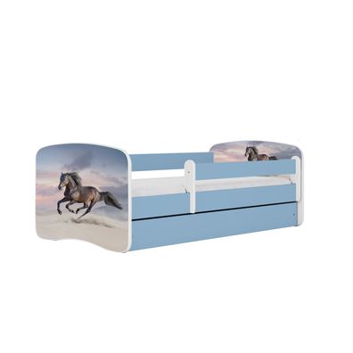 Kinderbett Pferd im Galopp mit Schublade ohne Matratze Blau Jugendbett 90/61/164