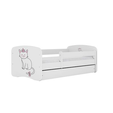 Kinderbett Katze mit Schublade ohne Matratze Weiß Jugendbett 90/61/164